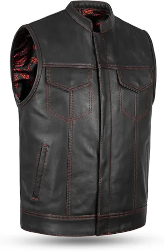 Vista 12 de Leatherick Mens Black Motorcycle Vests - Top Grain Cow Leather SOA Club & Traditional Paisley Satin Liner Leather Biker Vests