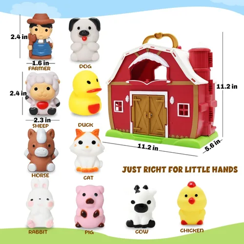 Vista 2 de Big Red Barn Toy Farm Animal Finger Puppets para niños de 1, 2, 3, 4, 5 años, juego de granja de simulación con granero y granjero, juguetes