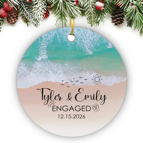 Vista 25 de Just Married - Regalo de recuerdo para recién casados, adorno de boda personalizado en la playa con nombres y fecha