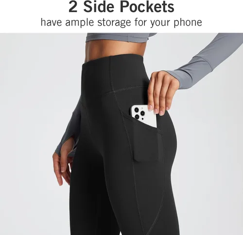 Vista 3 de BALEAF - Leggings de yoga suaves de cintura alta 78 para mujer con bolsillos profundos, pantalones de entrenamiento elásticos cepillados a prueba