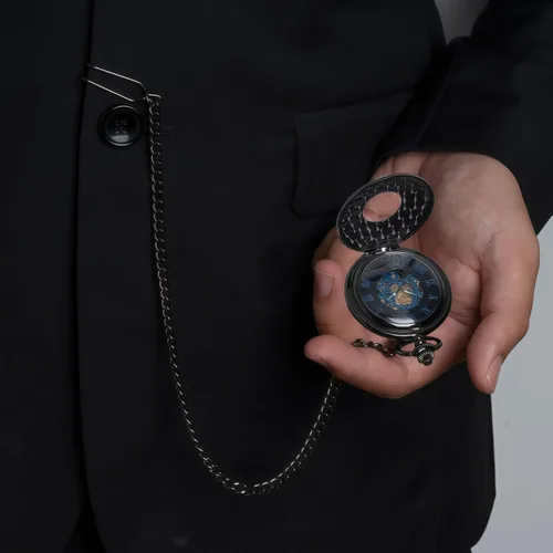 Vista 5 de Relojes mecánicos de bolsillo con números romanos con esfera y cadena para hombre y mujer