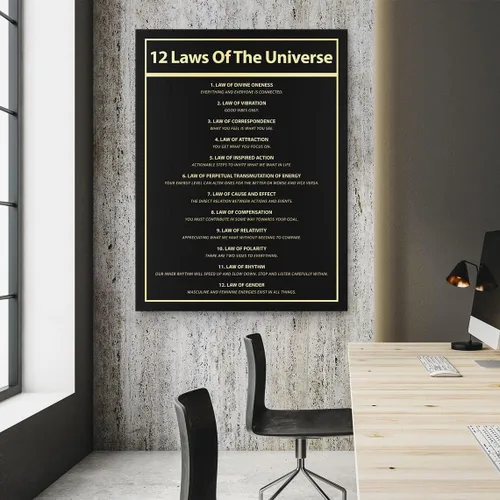 Vista 3 de NATVVA Póster artístico de pared con cita de energía de 12 leyes del universo, impresiones en lienzo, pintura, obra de arte, dormitorio, oficina
