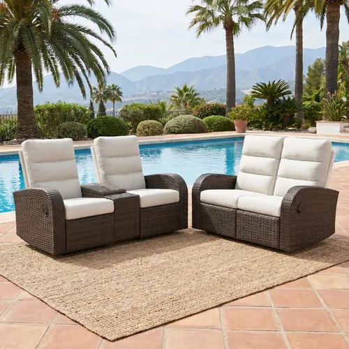 Vista 22 de LayinSun Sillón reclinable giratorio de mimbre de gran tamaño con respaldo ajustable y reposapiés, sillón reclinable para patio Gris