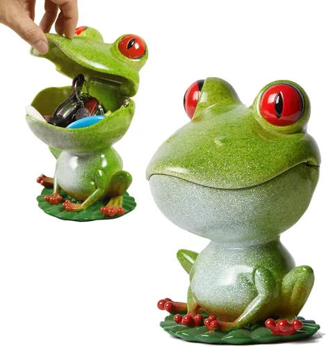 Vista 9 de Plato de caramelo, tarro de galletas, estatuilla de rana, escultura de decoración moderna, regalos de estatua de poliresina, azul, 8.0 pulgadas