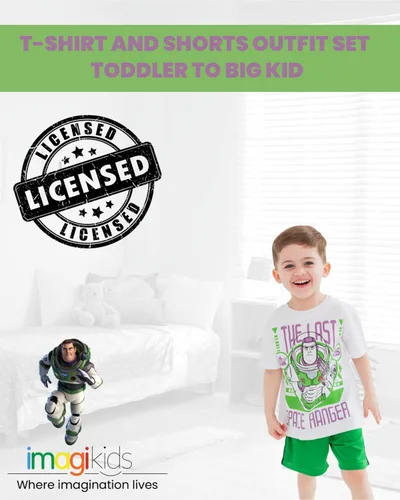 Vista 4 de Disney Pixar Toy Story Woody Buzz Lightyear Bo Peep Rex - Conjunto de camiseta atlética y pantalones cortos de malla, para bebés y niños pequeños