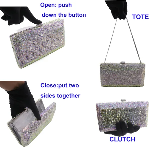 Vista 5 de Bestenda Bolso de mano de noche de cristal de novia plateado para boda bolsa de mano de fiesta de diamantes de imitación sólidos jumbo para cóctel
