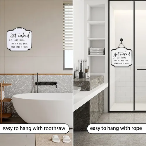 Vista 6 de LIVDUCOT Cartel de lata de baño divertido con texto en inglés «Get Naked», letrero de metal esmaltado negro sobre blanco, cita vintage para baño