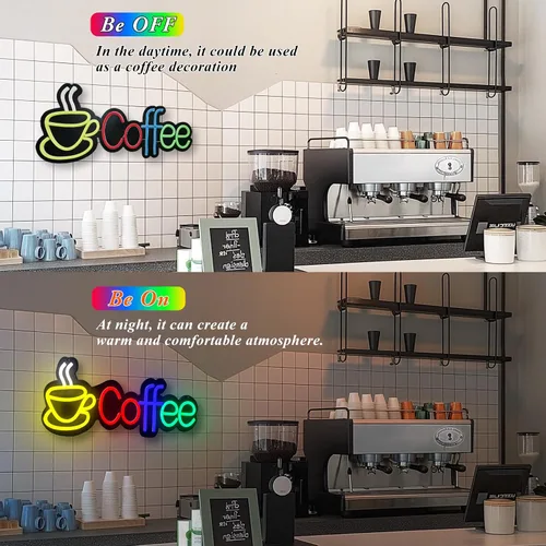 Vista 4 de Letreros de neón de café para decoración de pared, letrero de barra de café, regulable, alimentado por USB, luces de neón para cafetería, estación