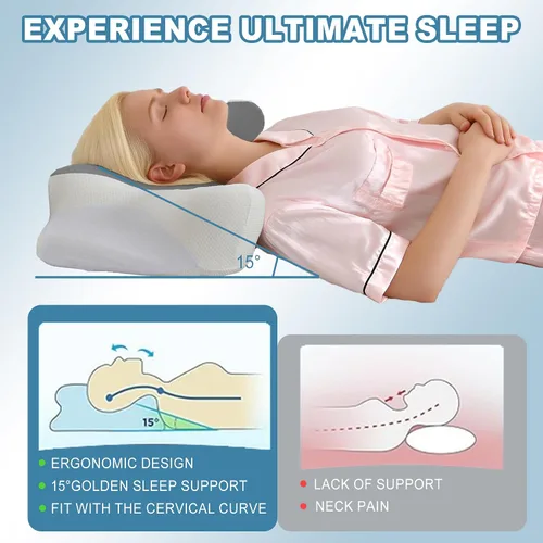 Vista 12 de DWCN Almohada cervical para aliviar el dolor de cuello y hombros, gel refrescante, soporte de espuma viscoelástica para dormir de lado, espalda Gris