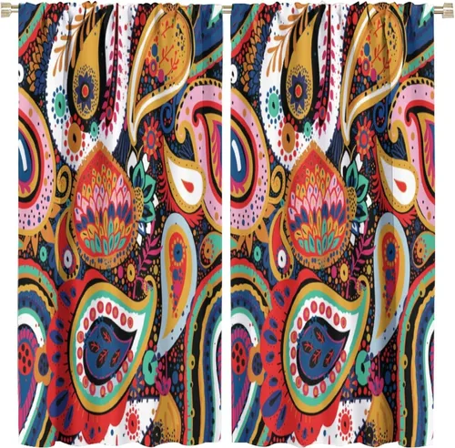Vista 50 de Cortinas opacas con estampado de flores de cachemira, estampado de cachemira sobre fondo blanco, para decoración del hogar, cocina, restaurante