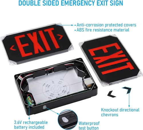 Vista 3 de LEONLITE Señal de salida LED roja, luz de salida de ubicación húmeda con batería de respaldo, certificación UL, iluminación de emergencia cableada