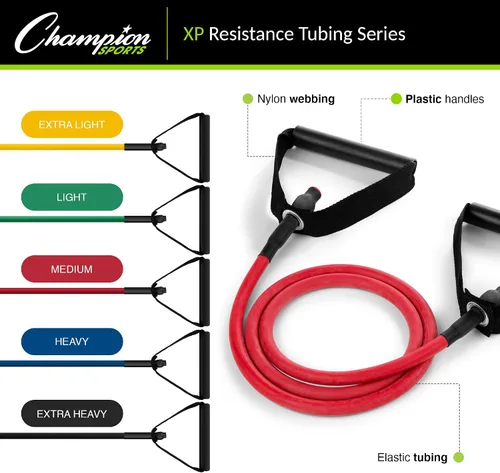Vista 3 de Champion Sports Bandas de tubo de resistencia XP para hombres y mujeres, resistencia media, color rojo, banda de fitness duradera para entrenamiento