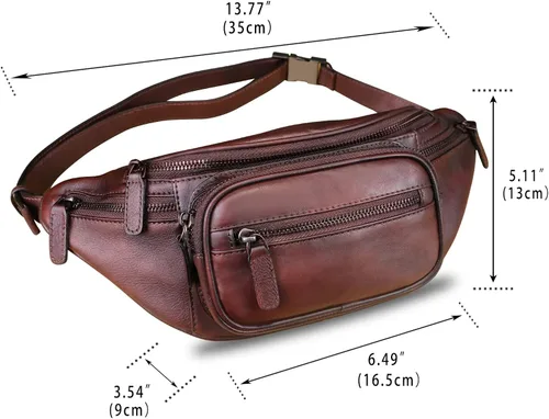 Vista 5 de Cangurera de cuero genuino para mujeres y hombres, riñonera de cuero, bolso bandolera de moda, bolso cruzado de hombro, mochila (café)