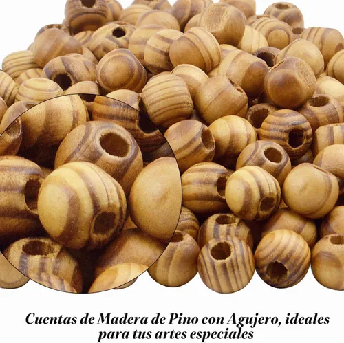 Vista 5 de Cuentas de madera natural, 200 piezas de 0.472 in redondas, agujero grande (0.177 in) para decoraciones de bricolaje