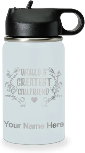 Vista 66 de LaserGram Botella de agua personalizada, World's Greatest Girlfriend, acero inoxidable de doble pared aislada al vacío con popote superior, regalo