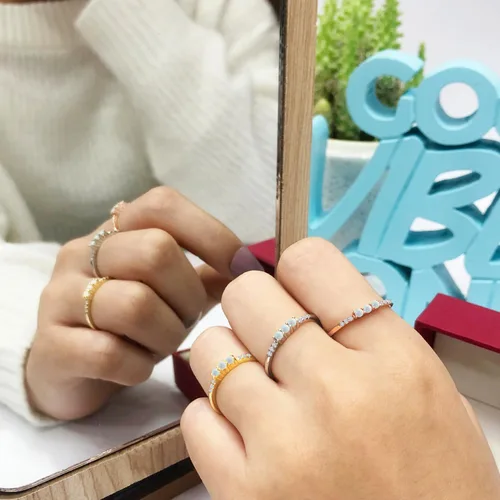 Vista 5 de AFFY - Anillo refinado con ópalo sintético y oro de 14 quilates sobre plata para mujeres, joyas apilables