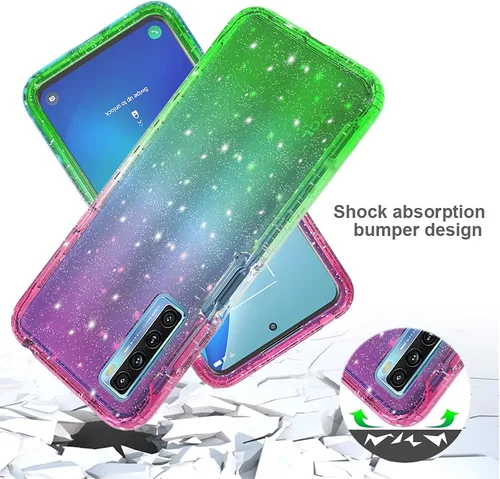 Vista 6 de Funda de cuerpo completo diseñada para TCL 20S con purpurina, protector de pantalla integrado, absorción de golpes, antiarañazos, resistente