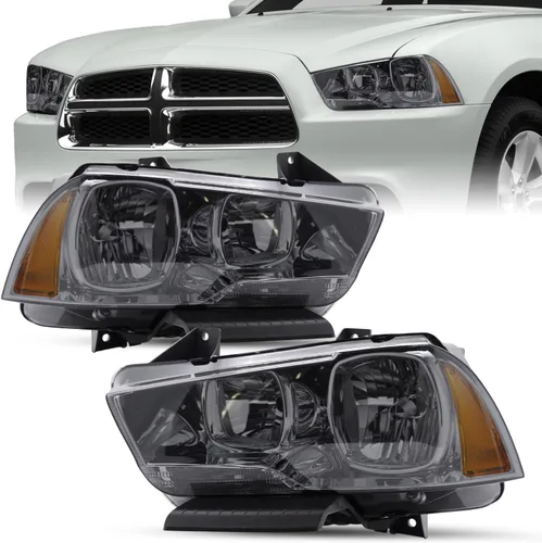 Vista 11 de SOCKIR Juego de montaje de faros delanteros compatible con Dodge Charger 2011 2012 2013 2014 Faro halógeno de repuesto negro con reflector ámbar