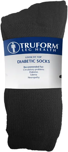 Vista 4 de Truform Calcetines diabéticos para hombres y mujeres, estilo médico, longitud media, altura de media pantorrilla, 3 pares, negro, S