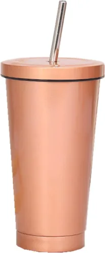 Vista 11 de Ulalaza Vaso de agua de acero inoxidable aislado con tapa, botella de agua, aislamiento térmico, taza fría portátil de acero inoxidable, pajita