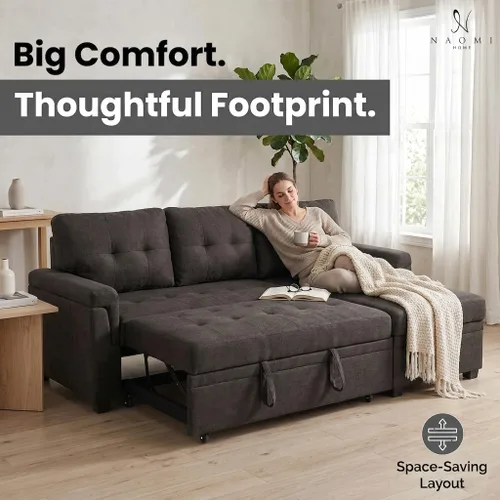 Vista 7 de Naomi Home - Sofá seccional en forma de L con almacenamiento y cama extraíble – Sofá cama convertible 3 en 1, sofá pequeño en forma de L para sala