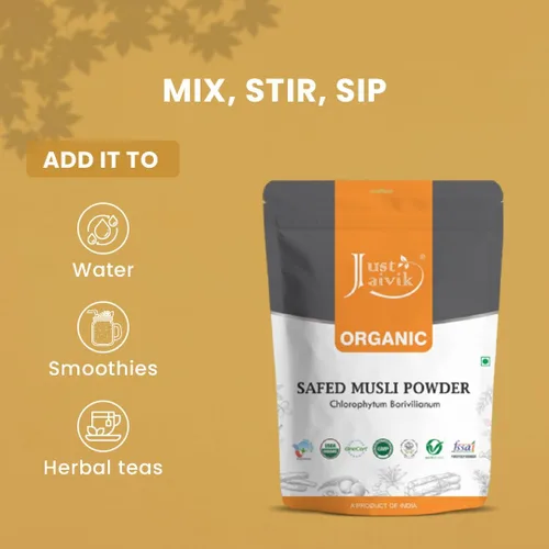 Vista 4 de Polvo Musli 100% orgánico seguro – Chlorphytum Borivillianum 227 GMS / 1/2 libra / 08 onzas – Procesado en instalaciones registradas por la FDA