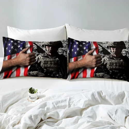 Vista 7 de American Flag Bedding Set Twin for Boys Teens Men Retro Army Green Camo Usa Flag Comforter Cover Military Camouflage Soldier Duvet Cover for Kids