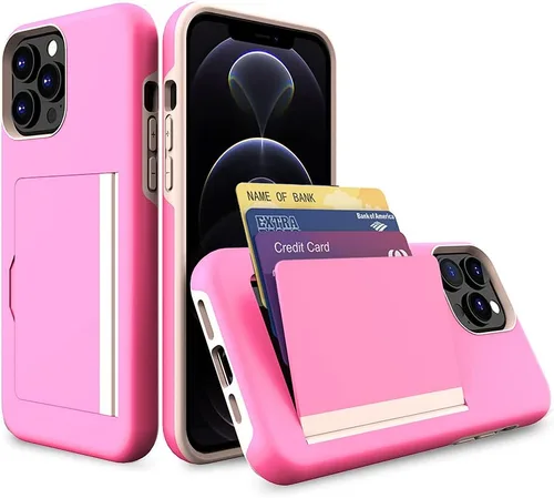 Vista 10 de Funda protectora para iPhone 13 Pro con tarjetero y ranura para tarjeta de crédito, color negro