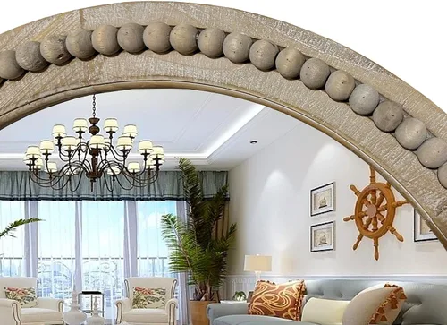 Vista 4 de Espejo circular de pared de madera redondo rústico de 24 pulgadas con cuentas, espejo decorativo de granja para sala de estar, dormitorio, cocina