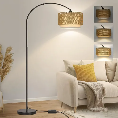 Vista 15 de Lámpara de pie regulable, lámpara de pie de arco con atenuador, lámpara de pie negra con pantalla colgante ajustable, luz de lectura alta sobre