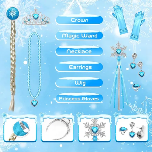 Vista 3 de Disfraz de princesa Frozen con accesorios para niñas de 3 a 10 años, vestido de cumpleaños y Navidad