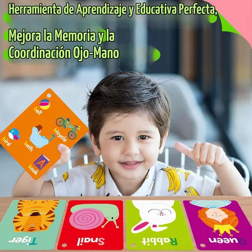 Vista 5 de 110 PCS Tarjetas de Aprendizaje Temprano, Tarjetas de Doble Cara - Alfabeto, Números, Alimentos, Animales, Formas, Colores, Objetos del Hogar con 4