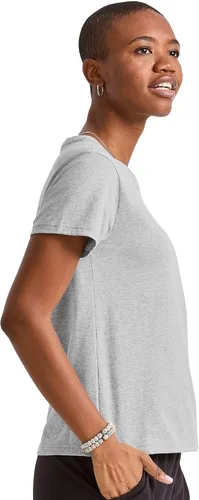 Vista 3 de Hanes Camiseta de algodón original para mujer, camiseta clásica con cuello redondo, talla grande disponible
