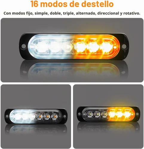Vista 3 de EEEKit 10 luces LED estroboscópicas de emergencia, 6 LED ámbar blanco estroboscópico luces intermitentes de emergencia de montaje en superficie
