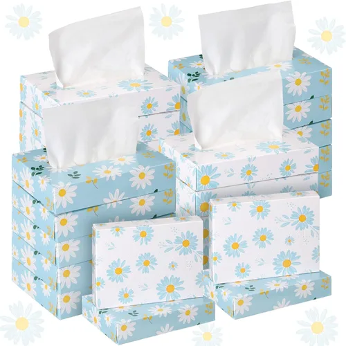 Vista 12 de Yinder 24 paquetes de 960 hojas de pañuelos en cubo para coche, pañuelos faciales desechables para viajes, soporte de pañuelos suaves con acuarela