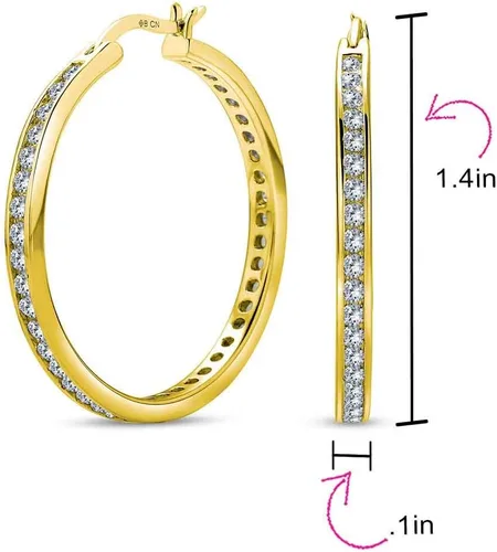 Vista 4 de Elegantes aretes de aro grandes y delgados para mujer, diseño de circonita cúbica, color negro y blanco y negro de 14 quilates, plata de ley 925