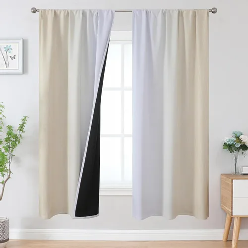 Vista 86 de Estelar Textiler Cortinas oscurecedoras beige y blanco grisáceo de 45 pulgadas de largo, cortinas graduadas con bloqueo de luz para baño, cortinas