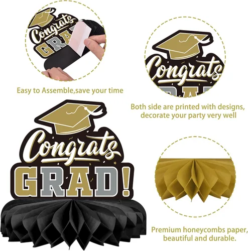 Vista 3 de 9 piezas de decoraciones de fiesta de graduación para clase de 2026, centro de mesa de felicitaciones de graduación de felicitaciones de graduación