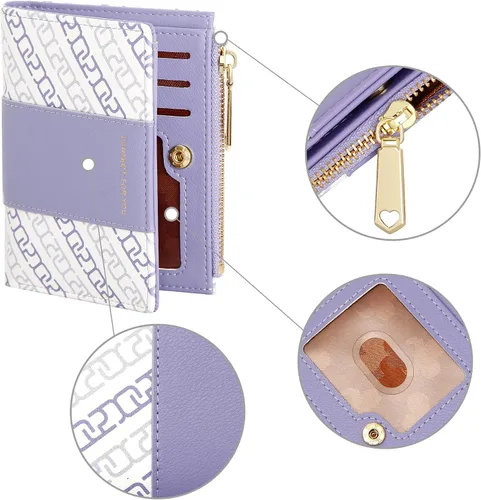 Vista 3 de OIDERY Cartera pequeña con tarjetero para mujer, billetera compacta plegable con ventana de identificación, cartera para mujer con cremallera