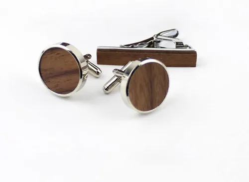 Vista 4 de Gemelos redondos de madera de nogal negro rústico con caja organizadora para hombres, Madera, Madera