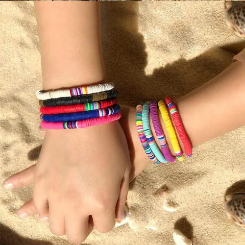 Vista 3 de EXCEART 20 pulseras de arcilla elástica de 0236in con cuentas de arco iris pulsera bohemia de arcilla