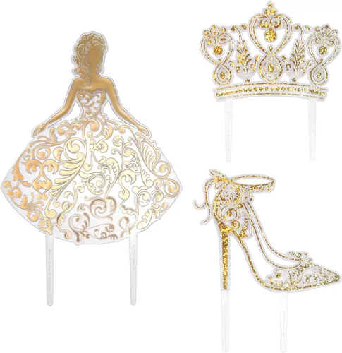 Vista 2 de DecoPac QUINCEANERA - Kit de decoración de tartas, adornos para tartas y cupcakes XL-GOLD para niñas, dulces 15 cumpleaños y fiestas, membrillo años