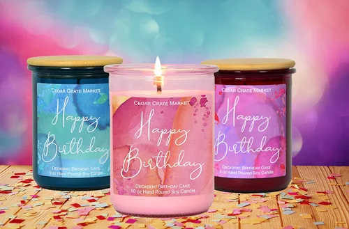 Vista 6 de Cedar Crate Market - Vela de feliz cumpleaños - Vela de cera de soja perfumada con chispas para el hogar, regalos de feliz cumpleaños para mujeres