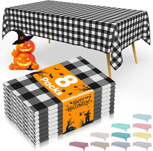 Vista 63 de Smiry 8 paquetes de manteles desechables Gingham, 54 x 108 pulgadas, manteles de plástico impermeables rectangulares en diseño a cuadros