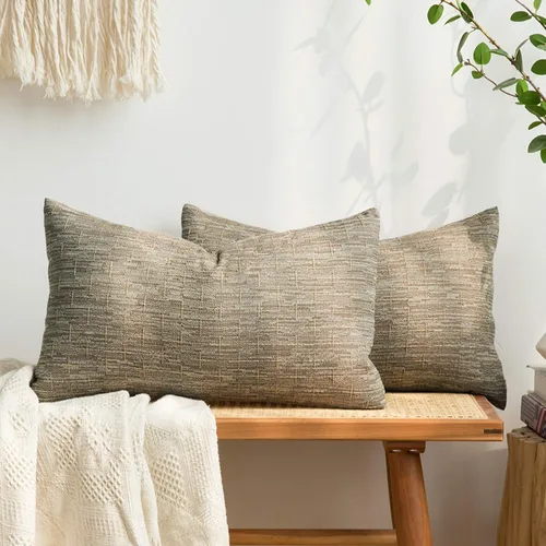 Vista 41 de MIULEE - Juego de 2 fundas de almohada decorativas de lino de arpillera, modernas, estilo campestre, rústicas, tejidas, con textura, para sofá, Gris