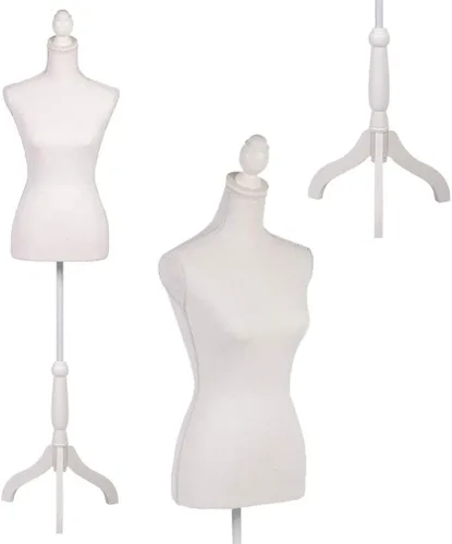 Vista 15 de Maniquí femenino con forma de vestido, torso de modelo de ropa, cuerpo de maniquí para exhibición, soporte de trípode ajustable de 53-67 pulgadas