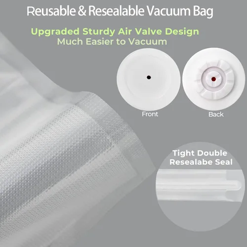 Vista 3 de 20 bolsas reutilizables de sellado al vacío para alimentos, compatibles con la mayoría de selladores al vacío de mano, sin BPA, bolsas Sous Vide