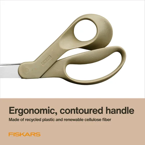 Vista 4 de Fiskars Tijeras de tela reciclada de 9 pulgadas - Tijeras de artesanía sostenibles y afiladas para costura - Corte de tela - Beige