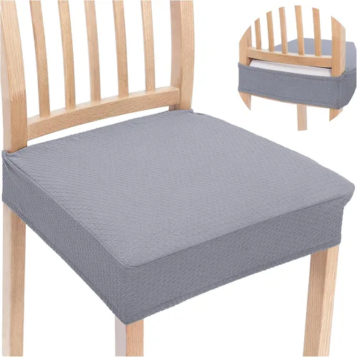 Vista 27 de Smiry Juego de 2 fundas de asiento elásticas de jacquard para sillas de comedor, extraíbles y lavables, sin fundas traseras, color azul aireado