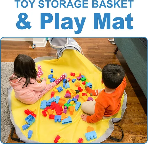 Vista 2 de Organizador de juguetes con tapete de juego y bolsas de malla para niños, contenedor de almacenamiento para sala de juegos de niños y niñas